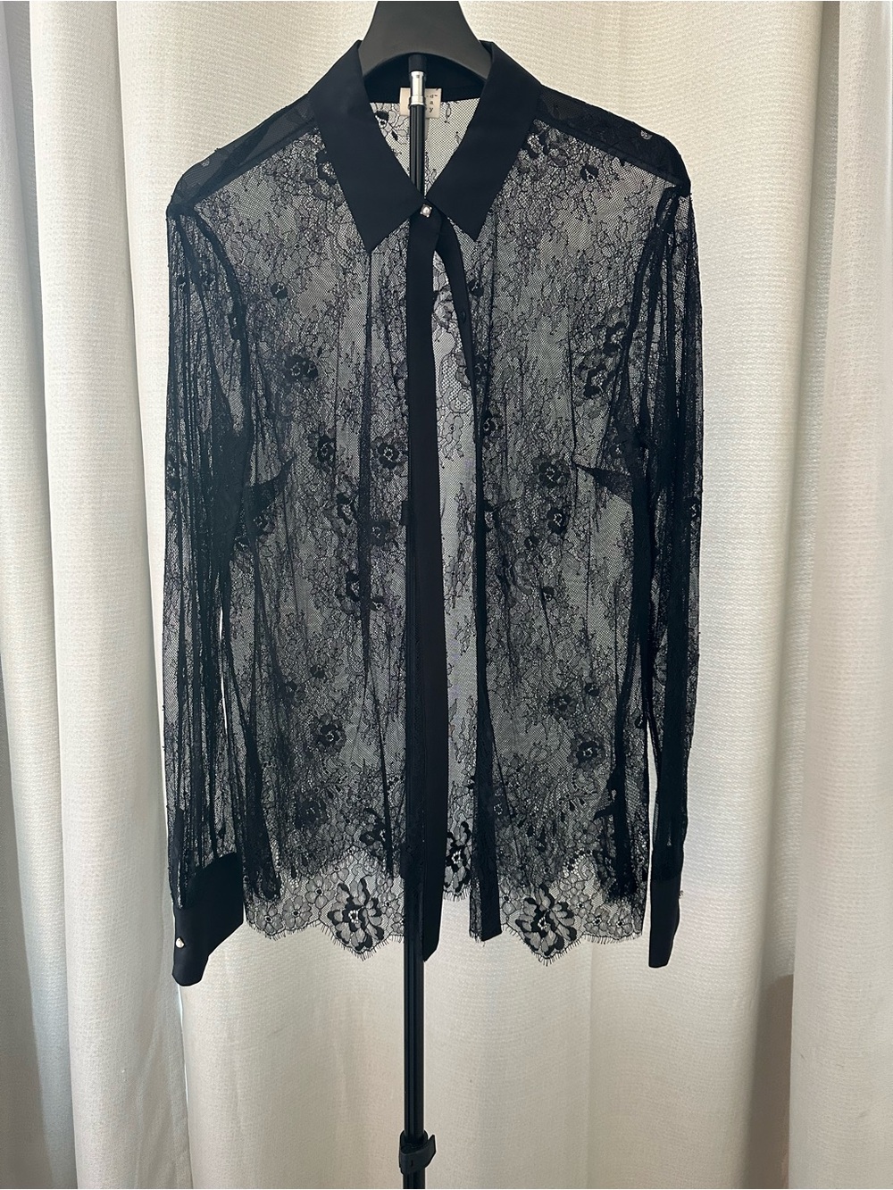 Sheer Black Lace Button down Blouse